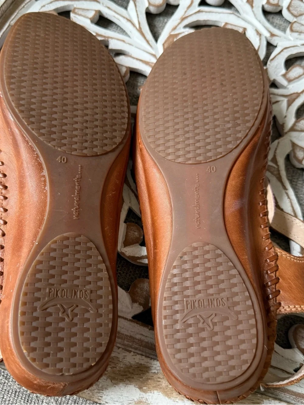PIKOLINOS Pink and Brown Floral Leather Sandals